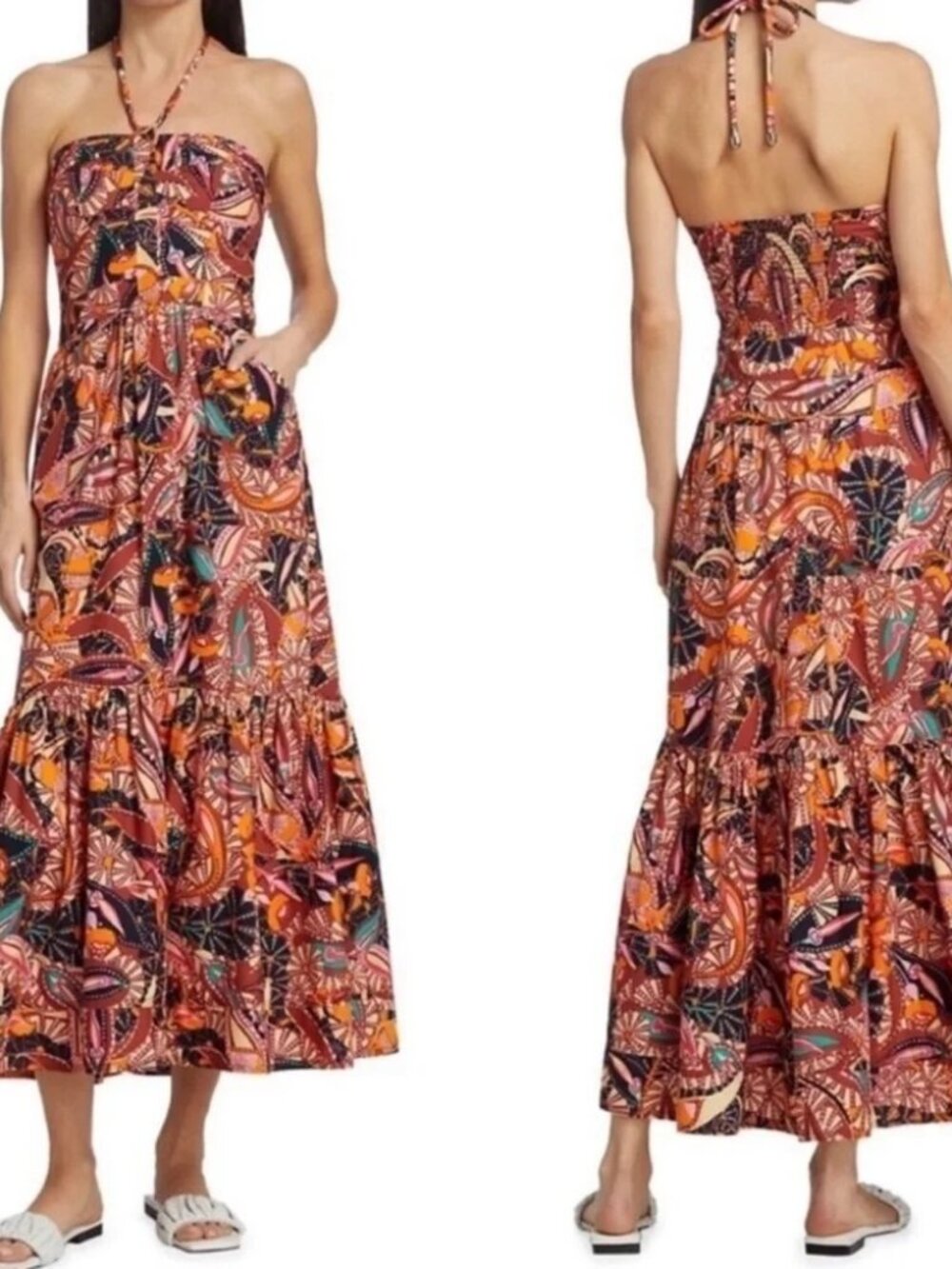 Revolve x House of Harlow 1960 NEW Paisley Tiered Halter Maxi Dress Size L